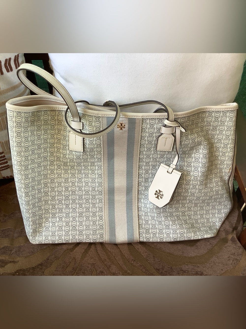 Tory Burch Gemini Link Coated Canvas Tote Bag - Ivory/Gray